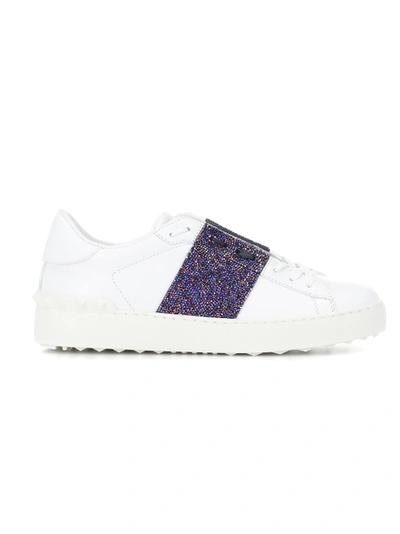 Shop Valentino Crystal-embellished Leather Sneakers