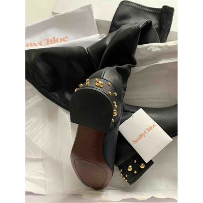 Pre-owned See By Chloé Leather Riding Boots In Black