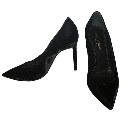 Pre-owned Saint Laurent Velvet Heels In Black