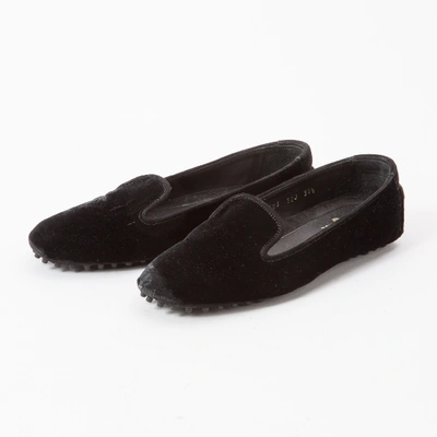 Pre-owned Car Shoe Velvet Flats In Black