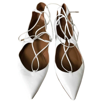 Pre-owned Aquazzura Christy Leather Flats In White