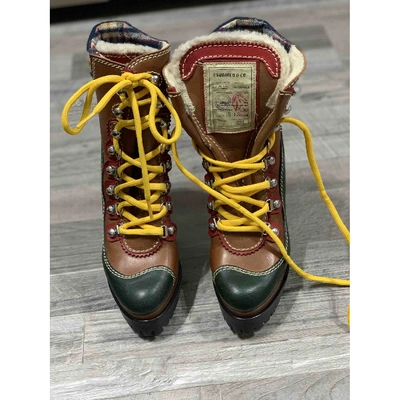 Pre-owned Dsquared2 Leather Lace Up Boots In Brown