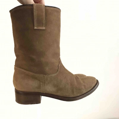 Pre-owned Pinko Western Boots In Beige