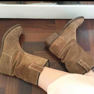 Pre-owned Pinko Western Boots In Beige
