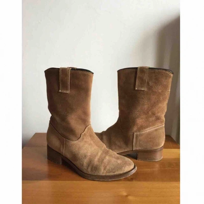 Pre-owned Pinko Western Boots In Beige