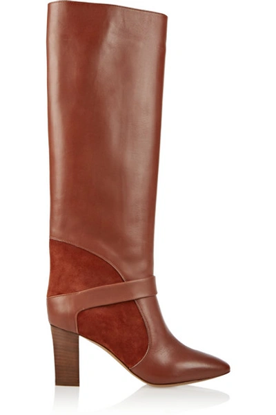 Chloé Suede-paneled Leather Knee Boots In Red