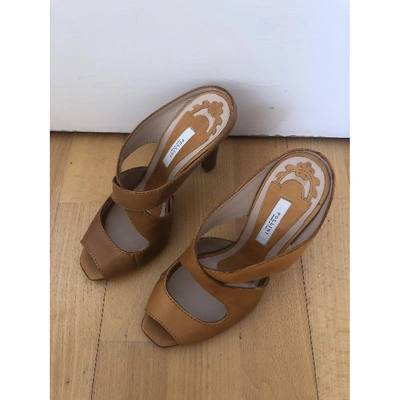 Pre-owned Pollini Leather Mules & Clogs In Camel