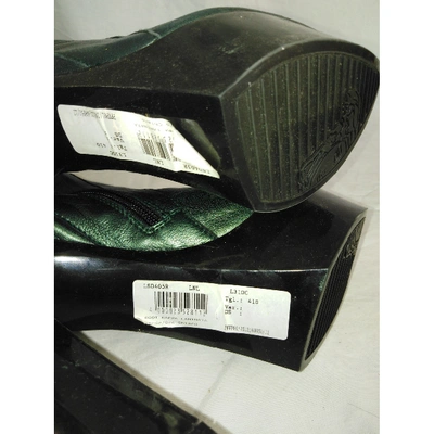 Pre-owned Versace Leather Biker Boots In Metallic