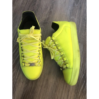 Pre-owned Balenciaga Arena Leather Trainers In Yellow