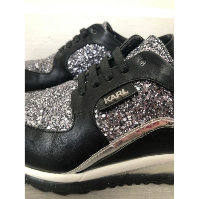 Pre-owned Karl Leather Trainers In Black