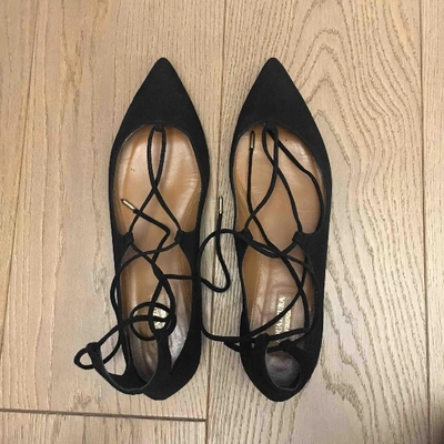 Pre-owned Aquazzura Christy Black Suede Ballet Flats