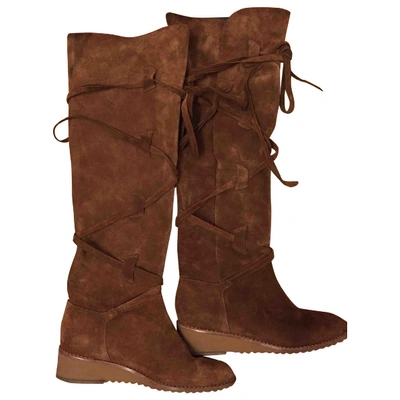 Pre-owned Tila March Lace Up Boots In Camel