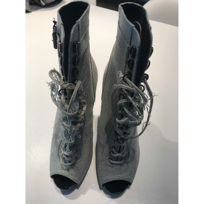 Pre-owned Givenchy Tweed Lace Up Boots In Blue