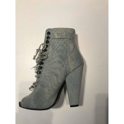 Pre-owned Givenchy Tweed Lace Up Boots In Blue