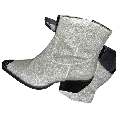 Pre-owned Tony Bianco Glitter Western Boots In Grey