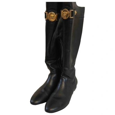 Pre-owned Versace Black Leather Boots