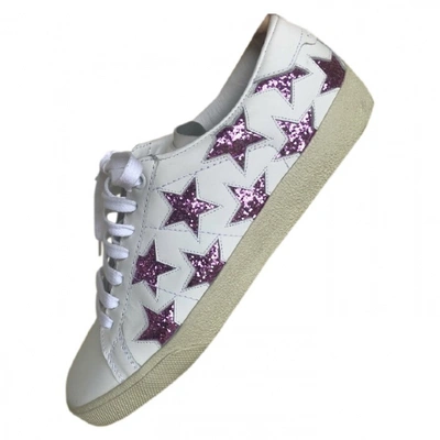 Pre-owned Saint Laurent Court Glitter Trainers In White