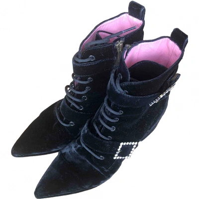 Pre-owned Blumarine Black Velvet Ankle Boots