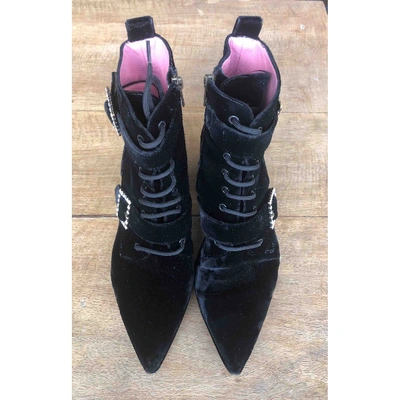 Pre-owned Blumarine Black Velvet Ankle Boots