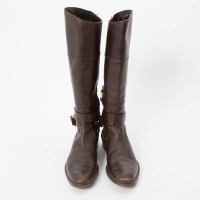 Pre-owned Burberry Leather Riding Boots In Brown