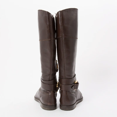 Pre-owned Burberry Leather Riding Boots In Brown