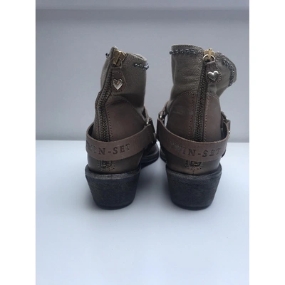 Pre-owned Twinset Leather Western Boots In Beige