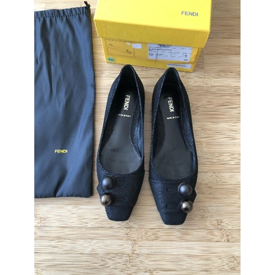 Pre-owned Fendi Leather Ballet Flats In Black