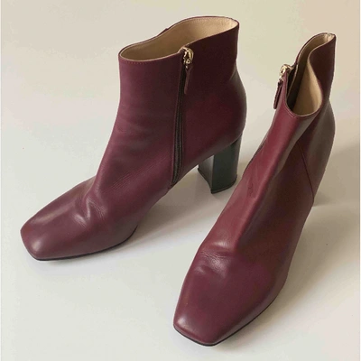 Pre-owned Lella Baldi Leather Ankle Boots In Burgundy