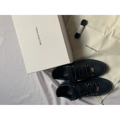 Pre-owned Balenciaga Arena Navy Leather Trainers