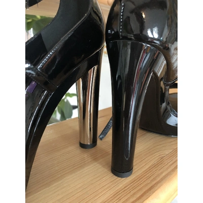 Pre-owned Ralph Lauren Patent Leather Open Toe Boots In Black