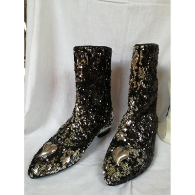 Pre-owned Aperlai Glitter Ankle Boots In Silver