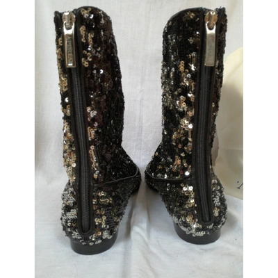 Pre-owned Aperlai Glitter Ankle Boots In Silver