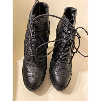 Pre-owned Burberry Leather Lace Up Boots In Black