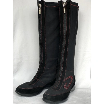 Pre-owned Alberto Guardiani Cloth Riding Boots In Black