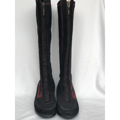 Pre-owned Alberto Guardiani Cloth Riding Boots In Black