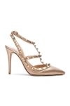 Valentino Rockstud Leather Slingbacks T.100 In Powder In Rose Gold
