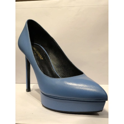 Pre-owned Saint Laurent Janis Blue Leather Heels