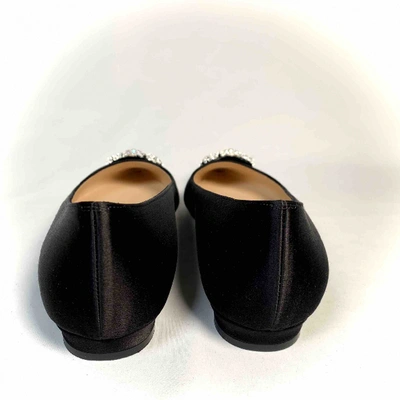 Pre-owned Manolo Blahnik Hangisi Black Cloth Ballet Flats