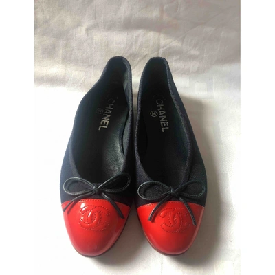 Pre-owned Chanel Navy Cloth Ballet Flats