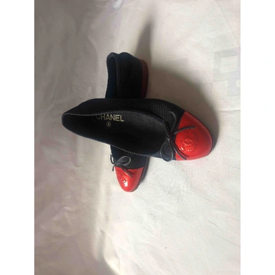 Pre-owned Chanel Navy Cloth Ballet Flats