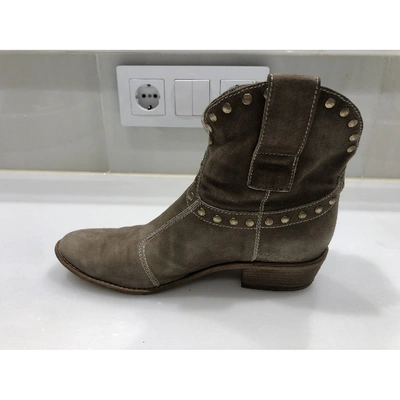 Pre-owned Janet & Janet Western Boots In Khaki