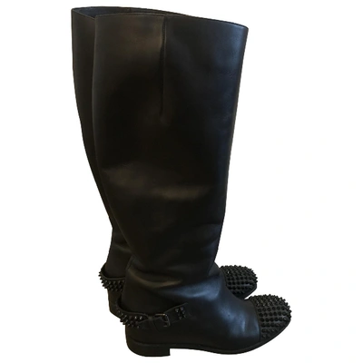 Pre-owned Christian Louboutin Egoutina Leather Riding Boots In Black