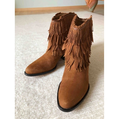 Pre-owned Aquazzura Camel Suede Ankle Boots