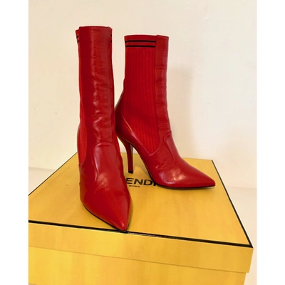 Pre-owned Fendi Red Leather Boots