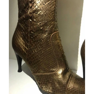 Pre-owned Sergio Rossi Gold Python Boots
