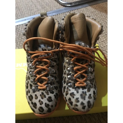 Pre-owned Diemme Faux Fur Lace Up Boots In Multicolour