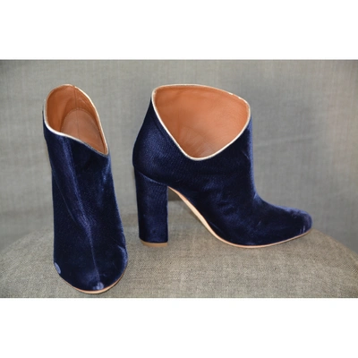 Pre-owned Malone Souliers Velvet Ankle Boots In Blue