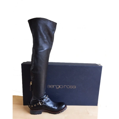 Pre-owned Sergio Rossi Leather Riding Boots In Black