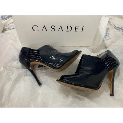 Pre-owned Casadei Patent Leather Heels In Navy