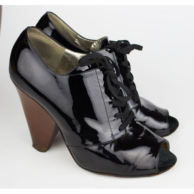 Pre-owned Dolce & Gabbana Patent Leather Open Toe Boots In Black
